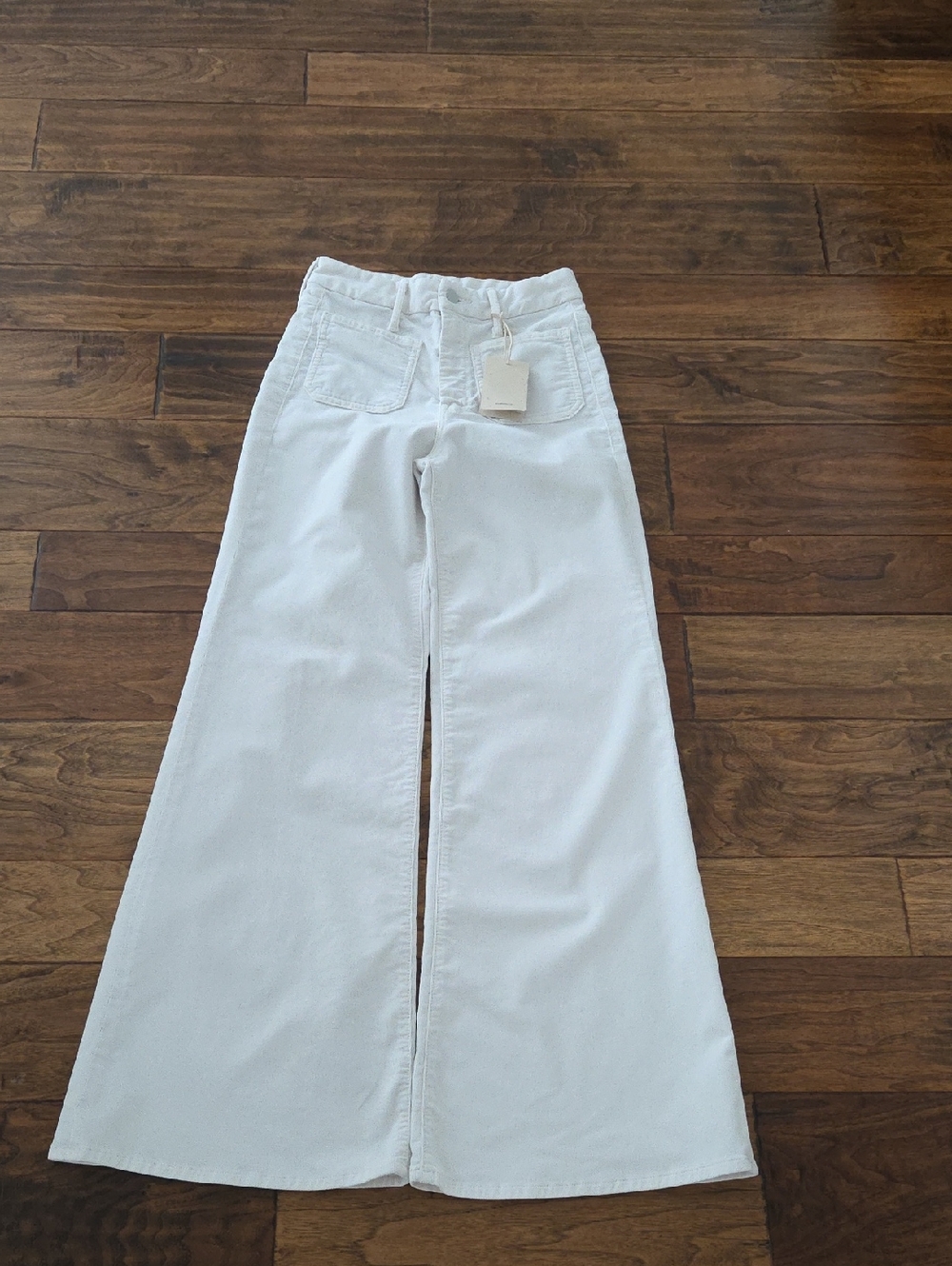 Mother Patch Pocket Roller Skimp Wide-Leg Micro Cord Jeans In Hal Chalk Size 26